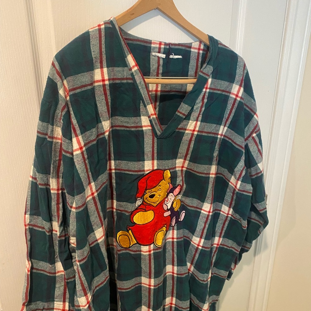 Disney Green Plaid Pajama Nightgown with Winnie the Pooh and Piglet